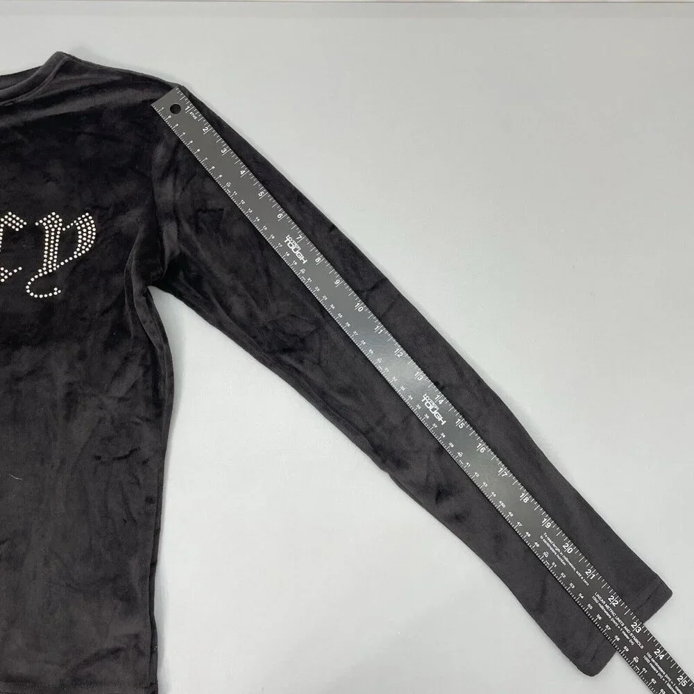 Juicy Couture Pajama Top Sleepwear Rhinestone Bling Logo Velour Black Womens S - Picture 9 of 9